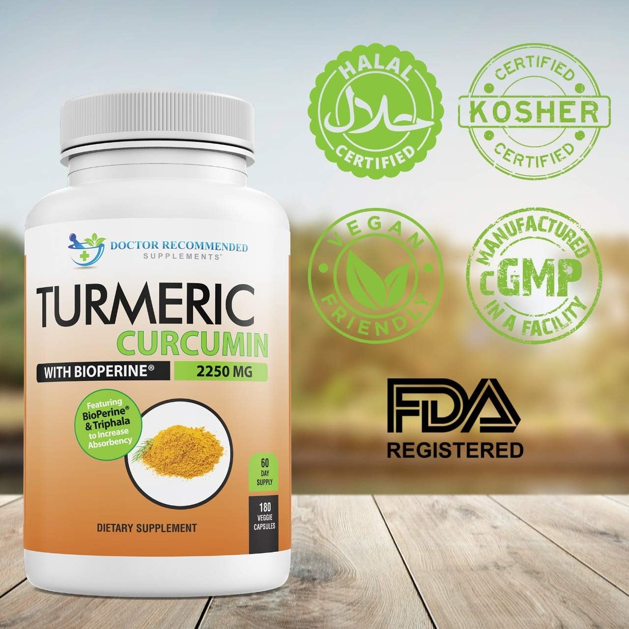 2250mg Turmeric Curcumin with Bioperine, Triphala, and Black Pepper Extract - 540 Veg Caps - Doctor Recommended Supplement