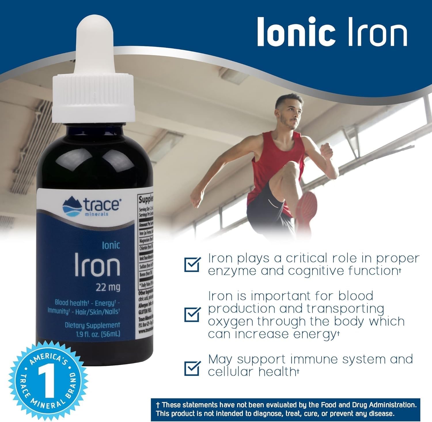 22mg Trace Minerals Ionic Iron Liquid Supplement with Magnesium - Supports Energy, Brain Health, and Immune System - Gluten-Free - 1.9 fl oz (2 Pack)