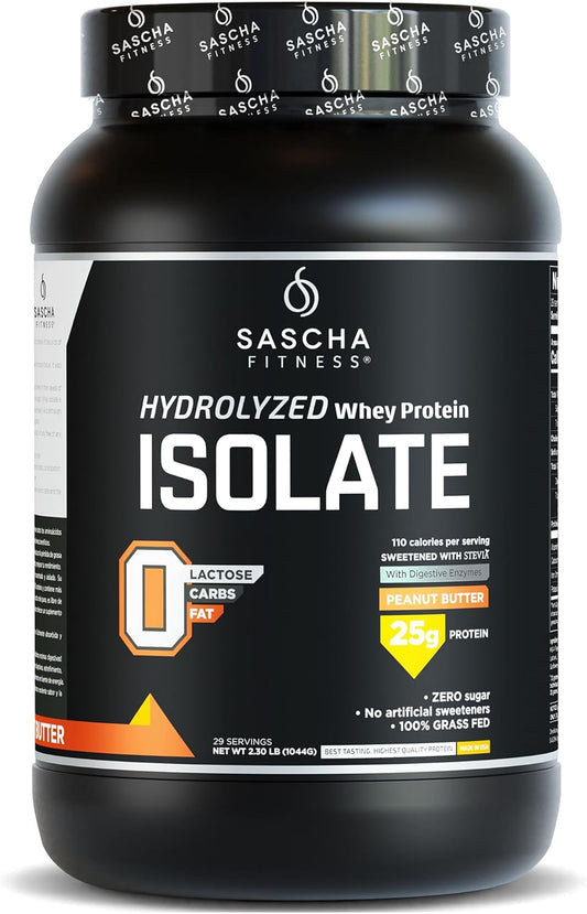 2.3lb Peanut Butter Grass-Fed Hydrolyzed Whey Protein Isolate by SASCHA FITNESS