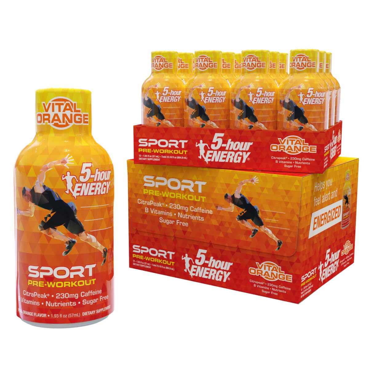 24 Count 5-Hour Energy Extra Strength Sport Shots with Citrapeak, Vital Orange Flavor - Pre-Workout Boost
