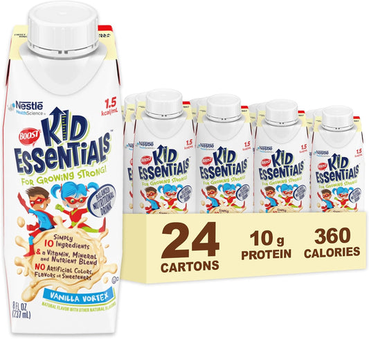 24 Count Vanilla Vortex Boost Kid Essentials 1.5 Balanced Nutritional Drink for Children