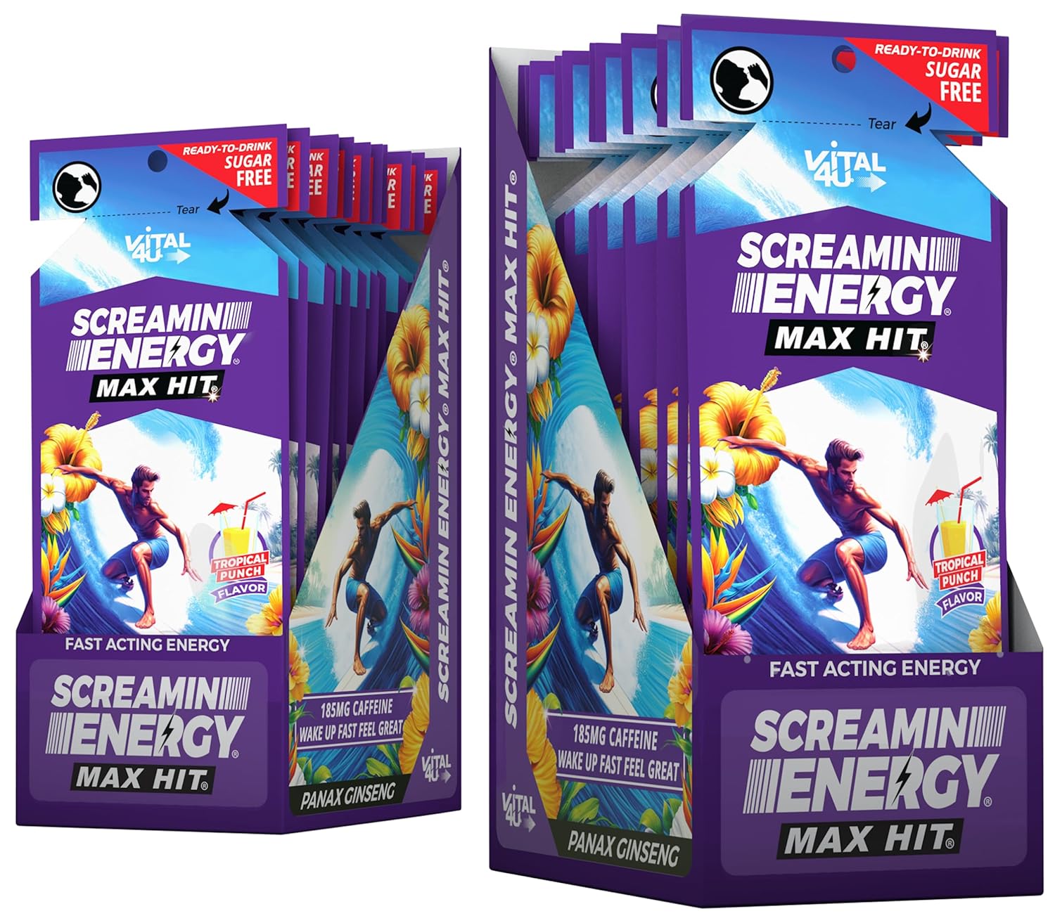 24 Count VITAL 4U Screamin Energy Max Hit Tropical Punch Flavor Energy Shot with Ginseng, B Vitamins, and Caffeine