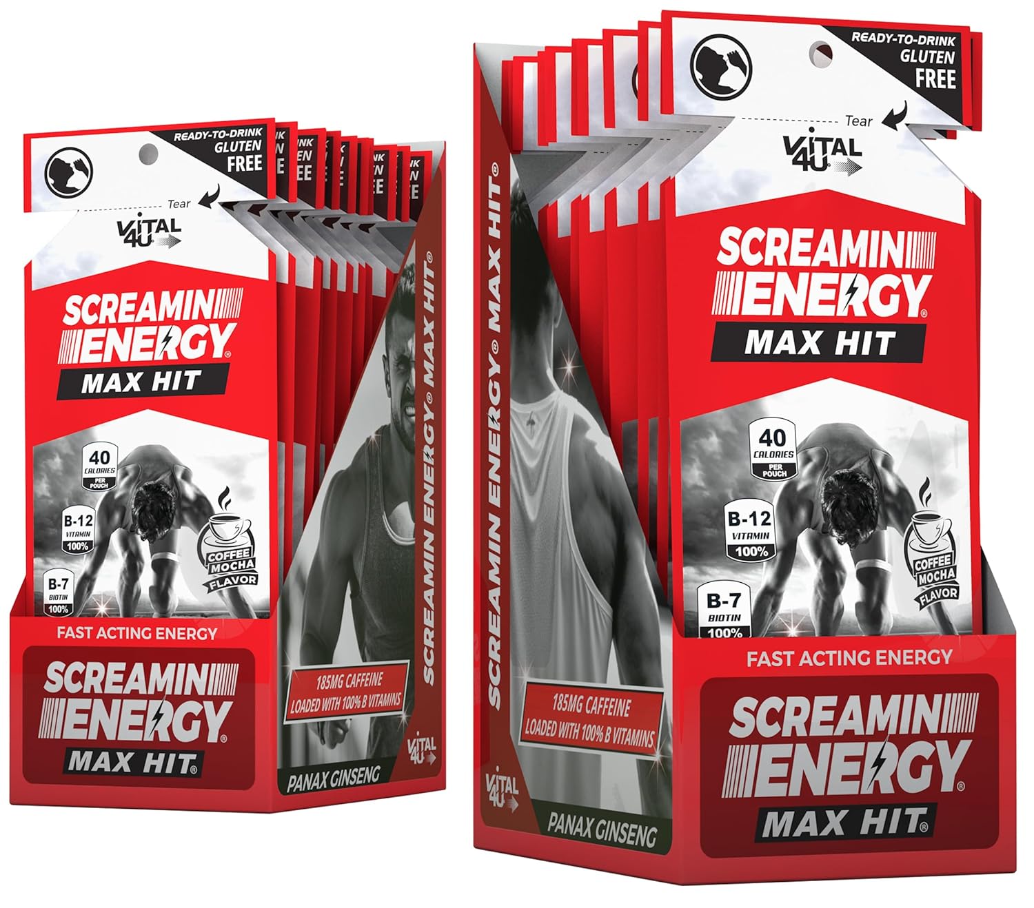 24 Ct VITAL 4U Screamin Energy Max Hit Coffee Mocha Shots with Ginseng & Caffeine