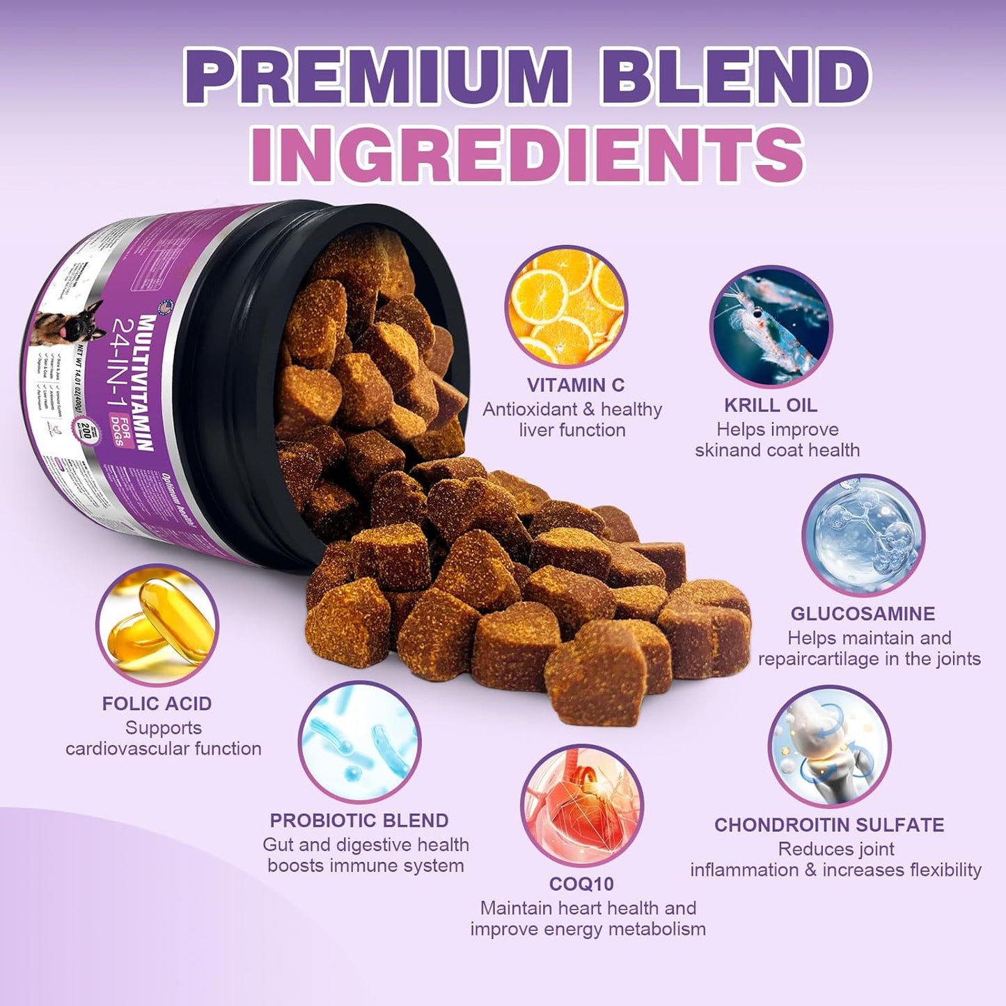 24-in-1 Dog Vitamins & Supplements with Glucosamine, Chondroitin & Omega-3 - Senior & Puppy Multivitamin for Coat, Heart, Joints, Digestion, Immune Support - Chewable Dog Vitamin