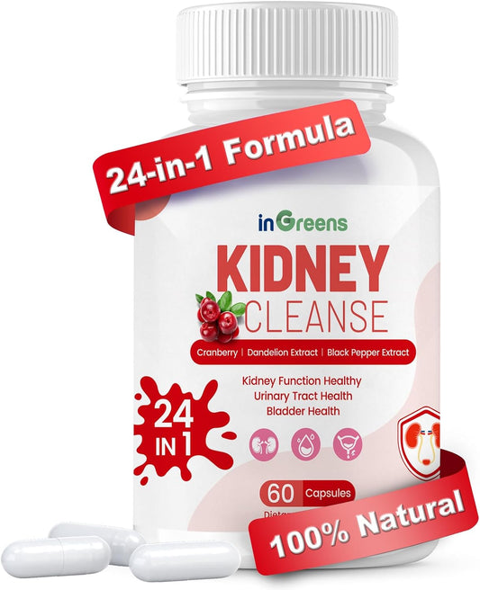 24-in-1 Kidney Support Supplement for Detox & Repair - Herbal Formula for Kidney & Urinary Tract Health - Non-GMO, 60 Capsules - Made in USA