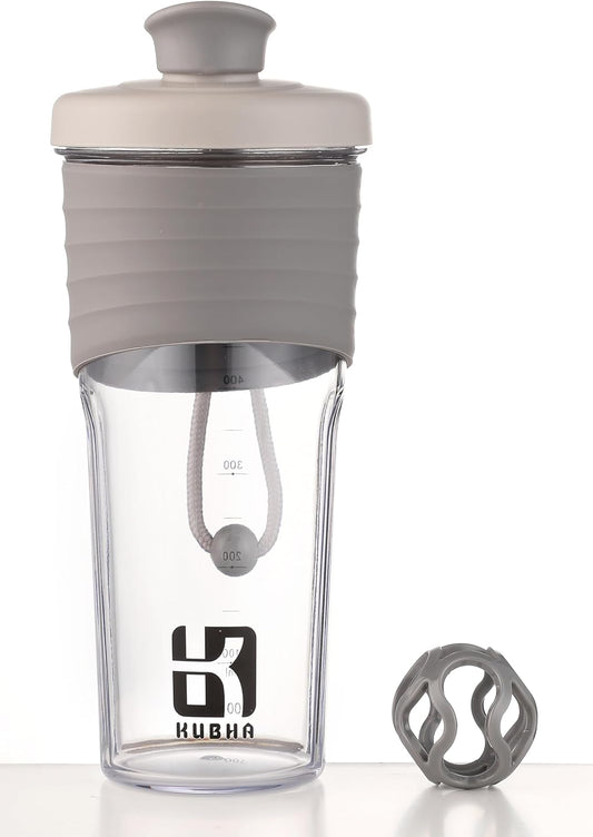 24-Ounce Kubha 2nd Generation Protein Shaker Bottle with Mixing Ball - Ideal for Workouts, Outdoor Use - Gray Whey Protein Shaker with Clear Measurement