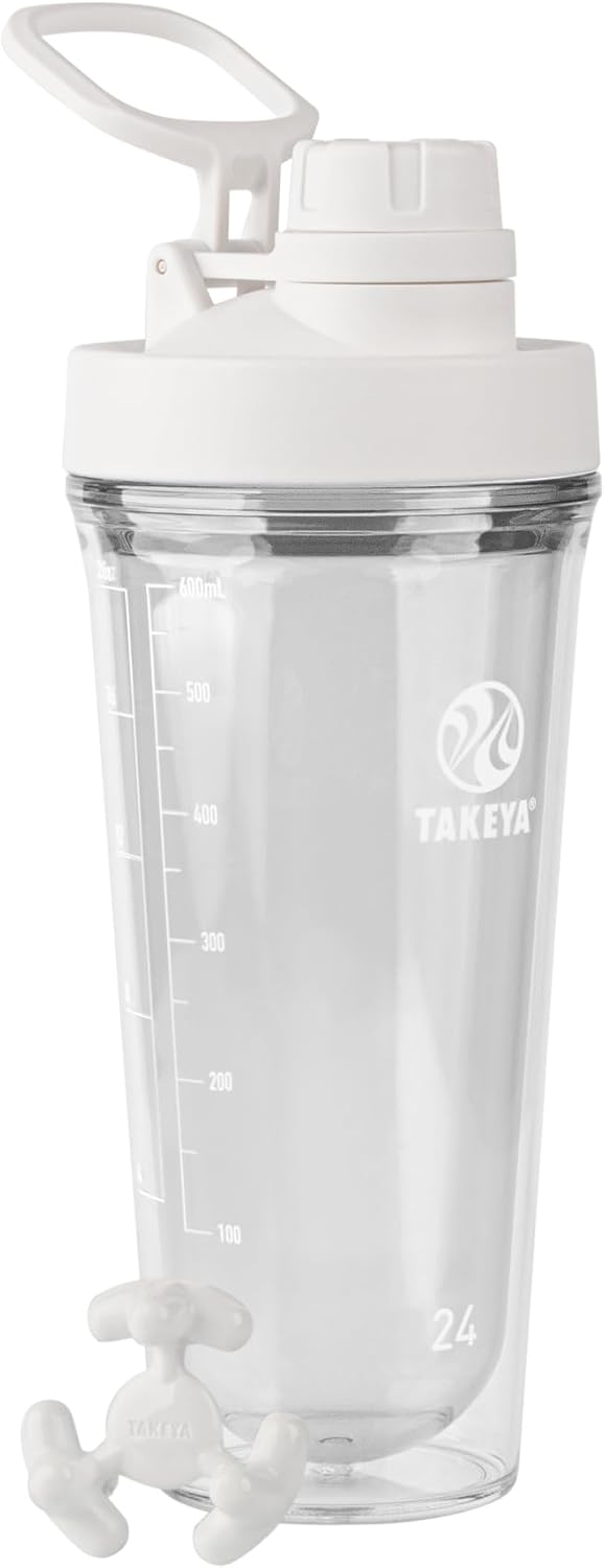 24 oz Cloud White Takeya Protein Shaker Bottle - BPA-Free, Leak-Proof Spout Lid, Dishwasher-Safe, Easy Carry for Gym