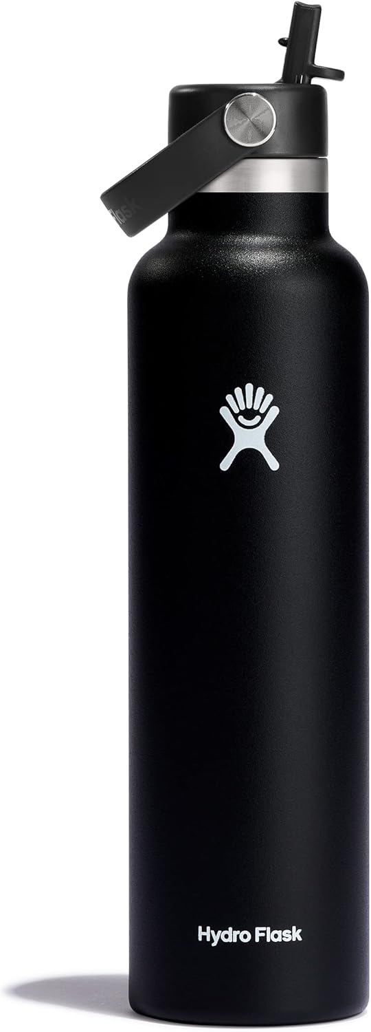 24 Oz Hydro Flask Stainless Steel Water Bottle with Flex Straw Cap and Vacuum Insulation - Standard Mouth