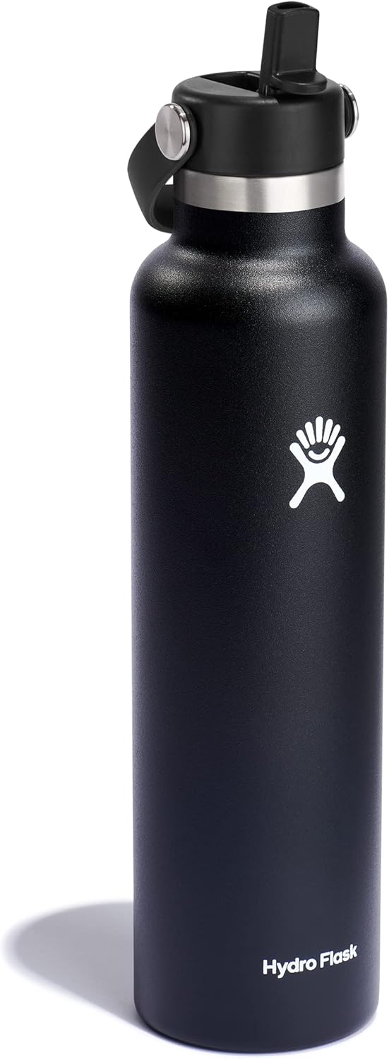 24 Oz Hydro Flask Stainless Steel Water Bottle with Flex Straw Cap and Vacuum Insulation - Standard Mouth