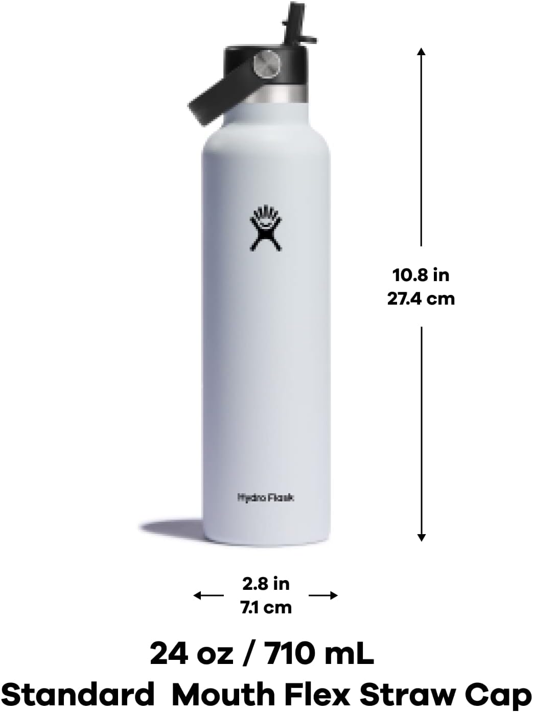 24 Oz Hydro Flask Stainless Steel Water Bottle with Flex Straw Cap and Vacuum Insulation - Standard Mouth