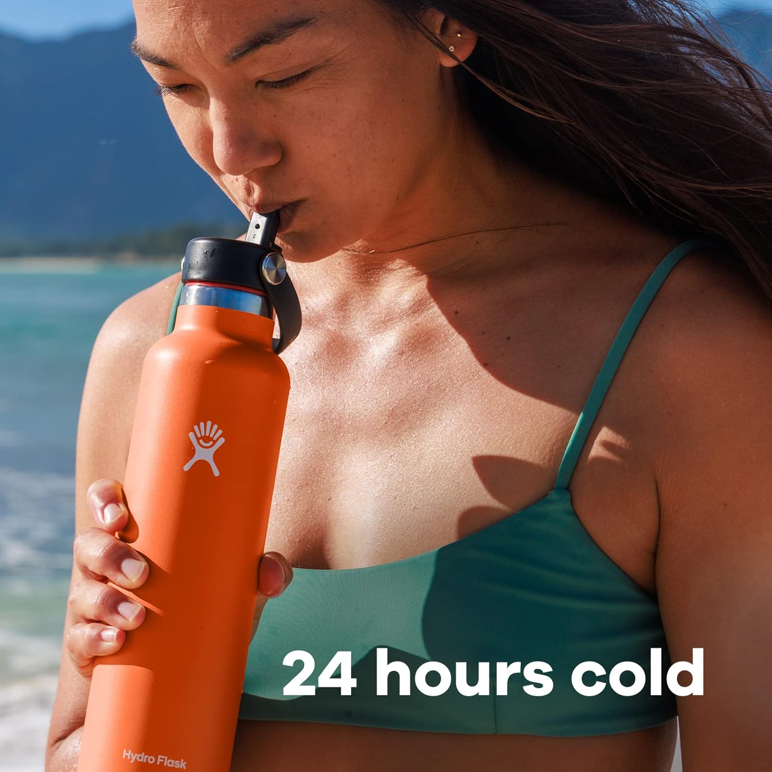 24 Oz Hydro Flask Stainless Steel Water Bottle with Flex Straw Cap and Vacuum Insulation - Standard Mouth