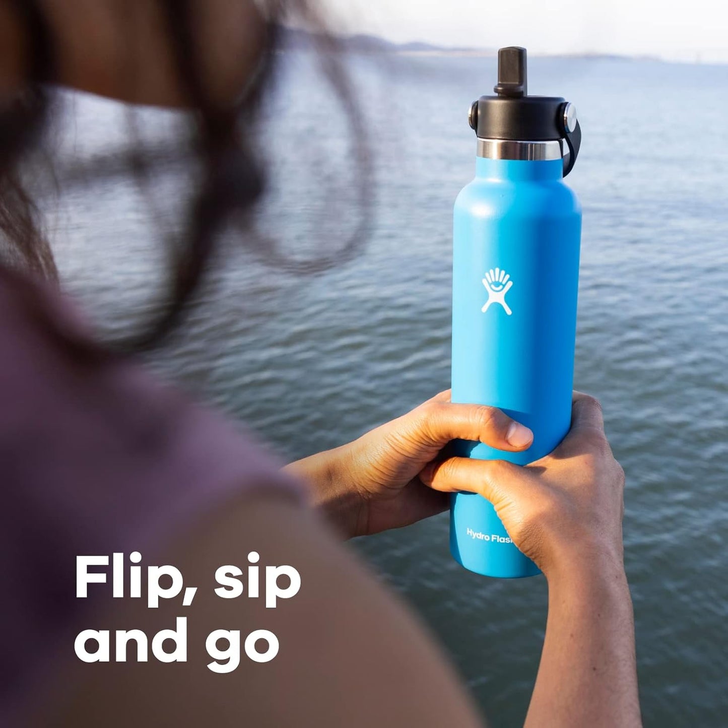 24 Oz Hydro Flask Stainless Steel Water Bottle with Flex Straw Cap and Vacuum Insulation - Standard Mouth