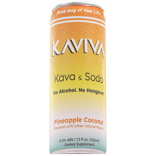 24-Pack Kaviva Pineapple Coconut Kava & Soda Seltzer: Low-Cal, Gluten-Free, Vegan Drink for Social Buzz