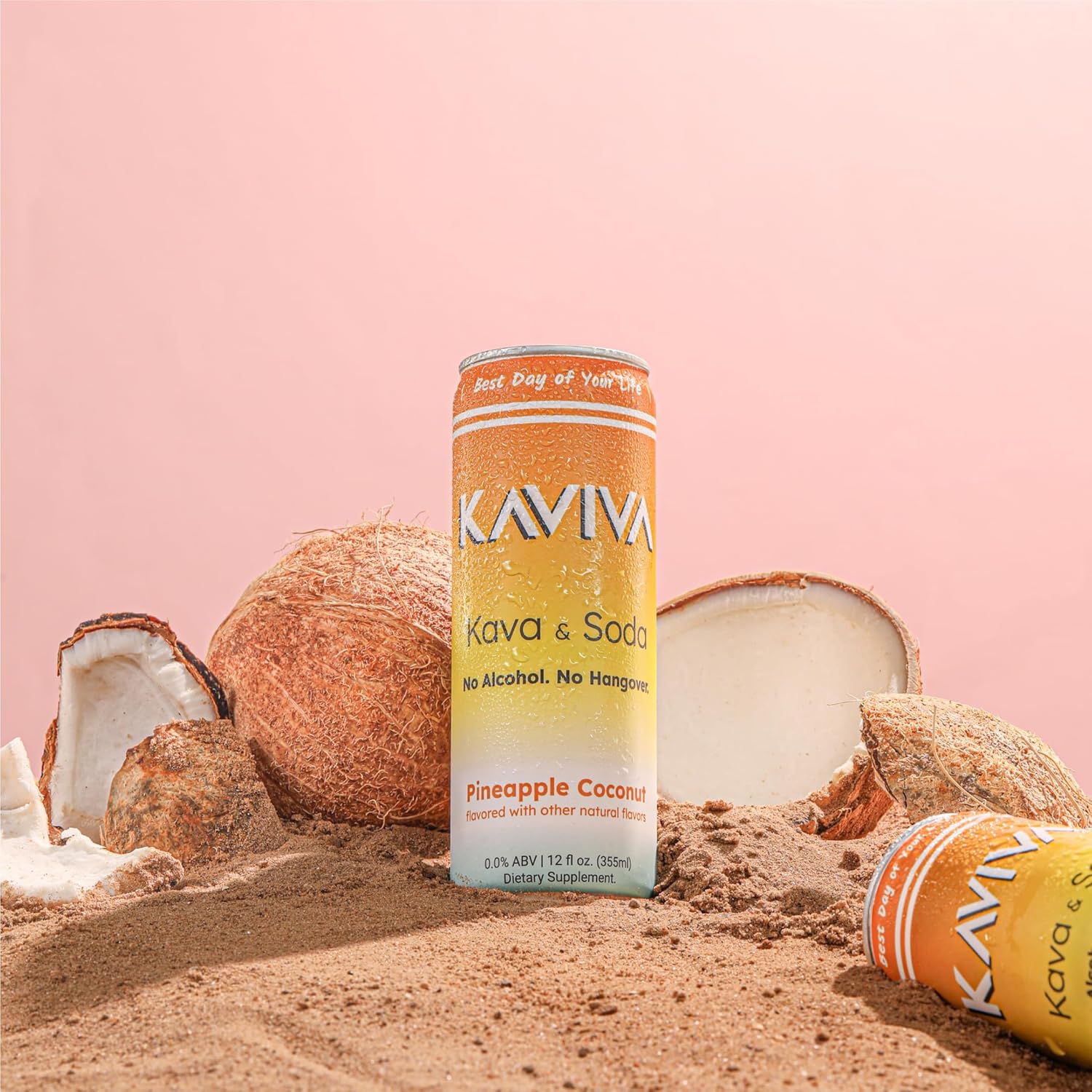24-Pack Kaviva Pineapple Coconut Kava & Soda Seltzer: Low-Cal, Gluten-Free, Vegan Drink for Social Buzz