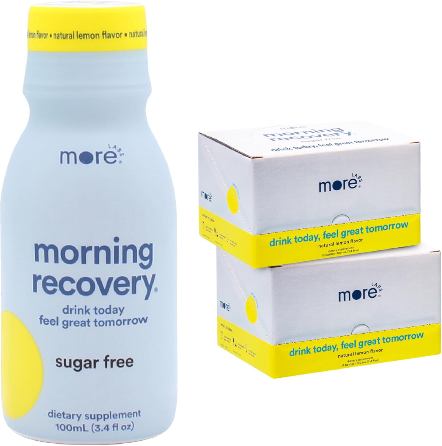 24 Pack of More Labs Morning Recovery Electrolyte Drink with Milk Thistle, DHM, and Sugar-Free Lemon Flavor for Hydration and Morning Recovery