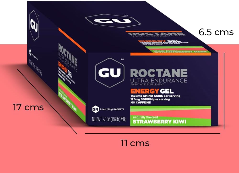 24 Packets of Vegan Gluten-Free GU Energy Roctane Ultra Endurance Energy Gel for Running, Biking, Hiking, Skiing - Strawberry Kiwi Flavor