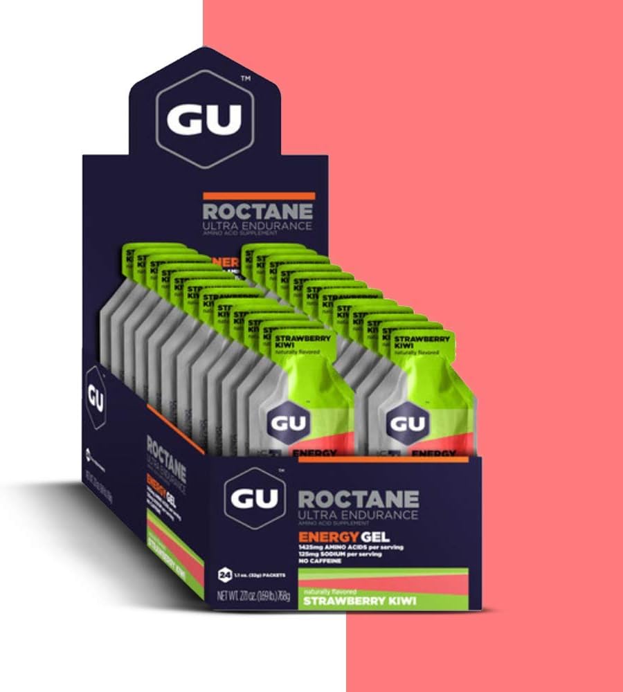 24 Packets of Vegan Gluten-Free GU Energy Roctane Ultra Endurance Energy Gel for Running, Biking, Hiking, Skiing - Strawberry Kiwi Flavor
