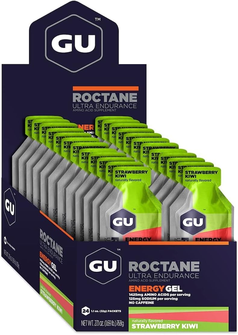 24 Packets of Vegan Gluten-Free GU Energy Roctane Ultra Endurance Energy Gel for Running, Biking, Hiking, Skiing - Strawberry Kiwi Flavor