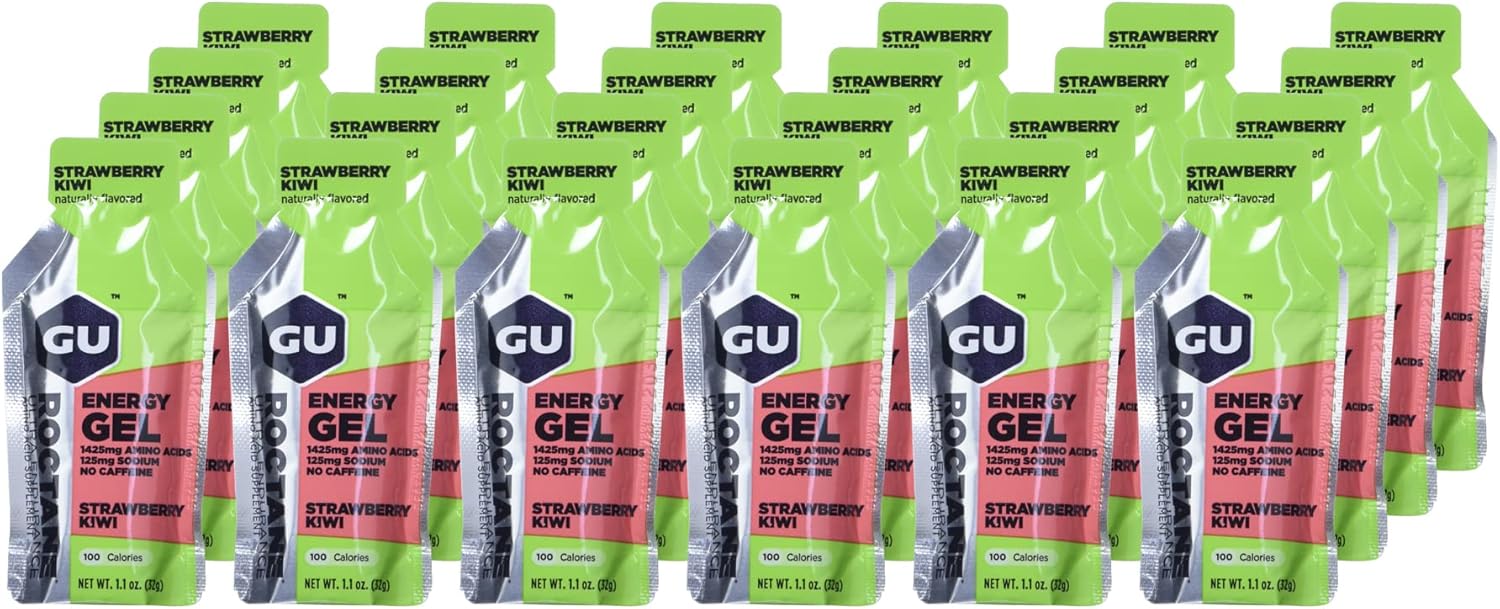 24 Packets of Vegan Gluten-Free GU Energy Roctane Ultra Endurance Energy Gel for Running, Biking, Hiking, Skiing - Strawberry Kiwi Flavor