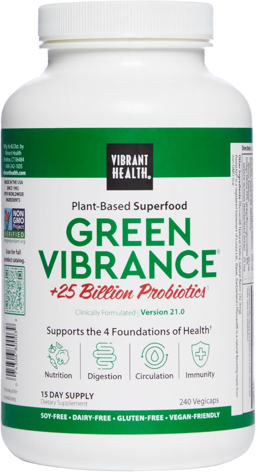 240 Capsules of Green Vibrance Vegan Superfood Pills for Vibrant Health