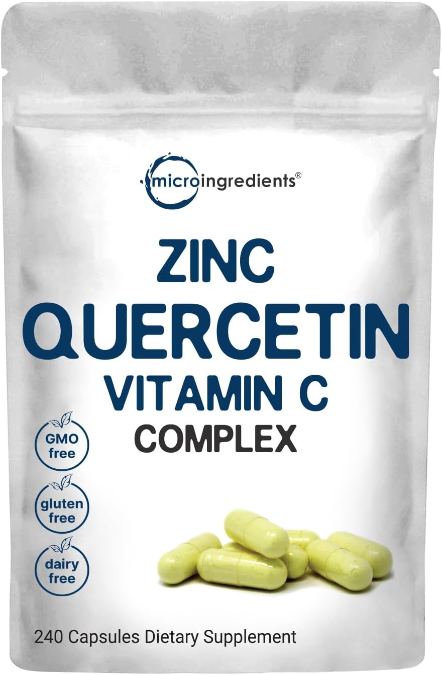 240 Capsules of Micro Ingredients Quercetin, Vitamin C, and Zinc | Immune Support Formula with Quercetin 500mg, Vitamin C 500mg, Zinc 50mg | Complete Immune Boosting Supplements
