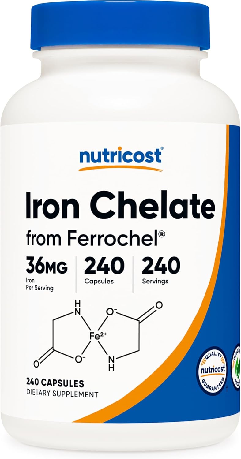 240 Capsules of Nutricost Chelated Iron with Ferrochel, 36mg dose