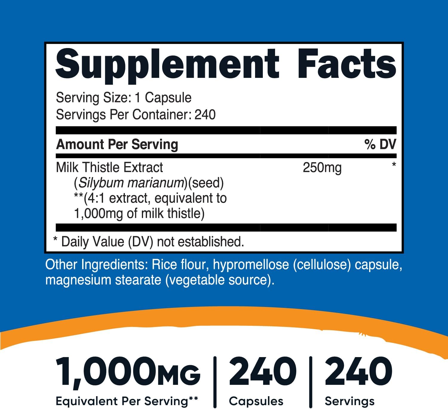 240 Capsules of Nutricost Milk Thistle 1,000mg Equivalent - Vegan, Non-GMO, Gluten Free - 4:1 Extract (250mg)