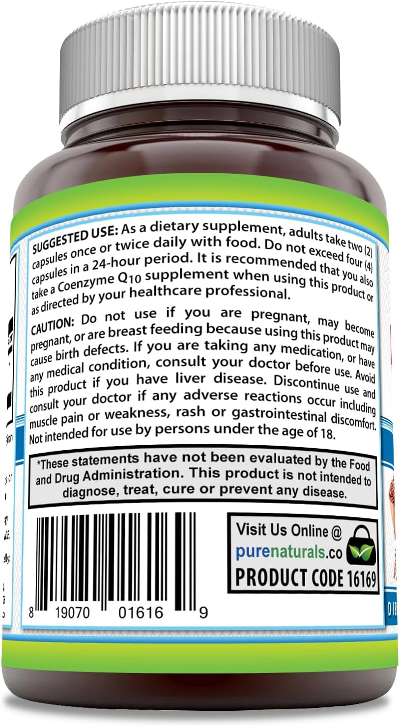 240 Capsules of Pure Naturals Red Yeast Rice Supplement - 1200 Mg per Serving | Non-GMO | Gluten Free | USA Made