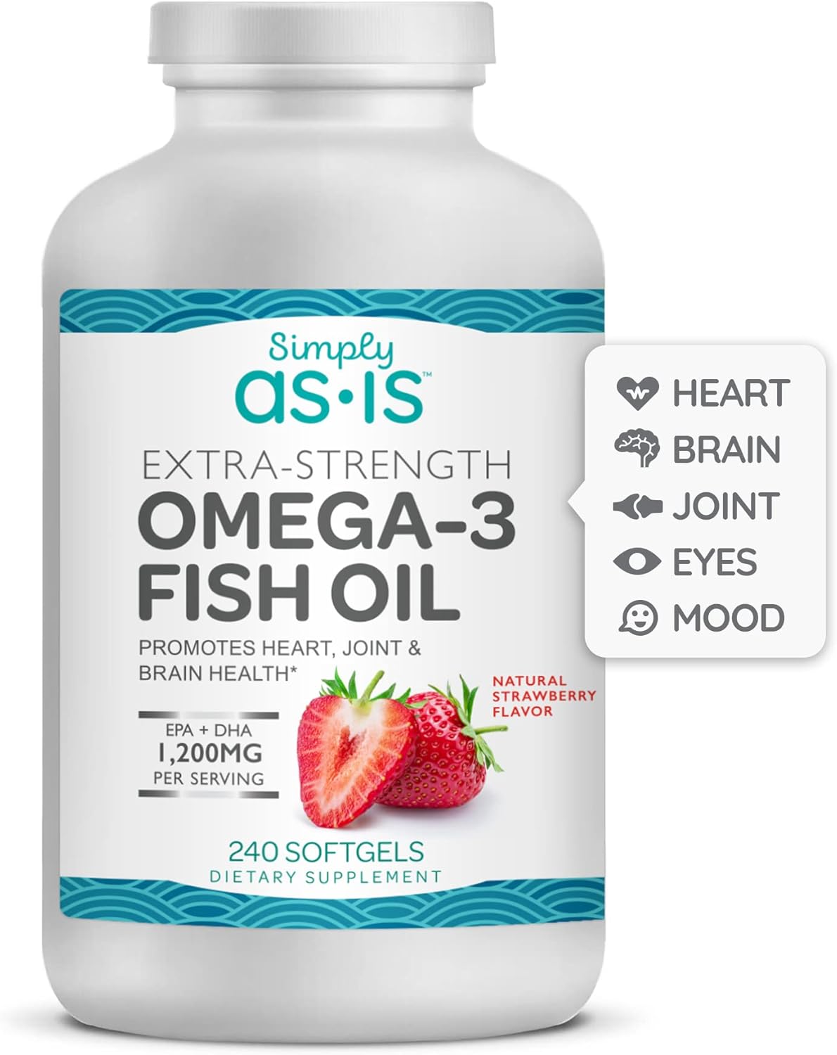 240 Count AS-IS Simply Extra-Strength Omega-3 Fish Oil Softgels with 1200mg EPA + DHA for Heart, Joint & Brain Health