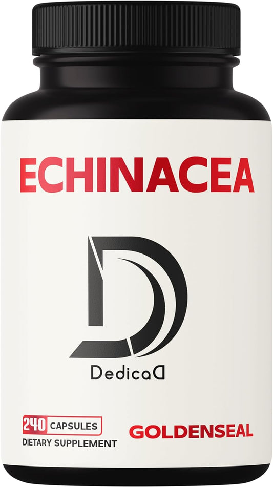 240 Count DEDICAD Echinacea Goldenseal Capsules (1000mg) - 4 Month Supply for Immune System & Overall Health Support