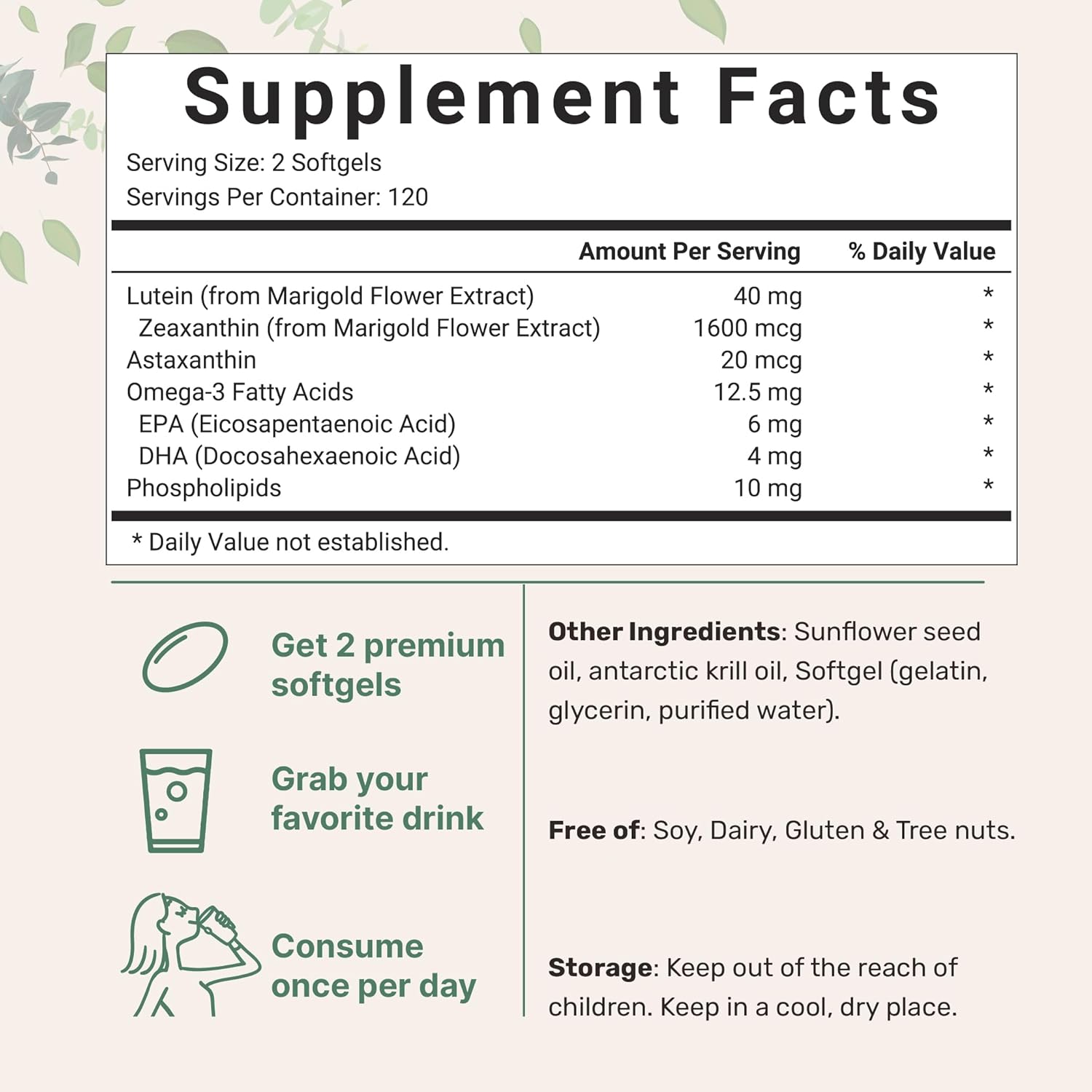 240 Count Lutein & Zeaxanthin Softgels with Astaxanthin for Eye Health | Omega-3s & Phospholipids | Non-GMO, Gluten-Free | Third Party Tested