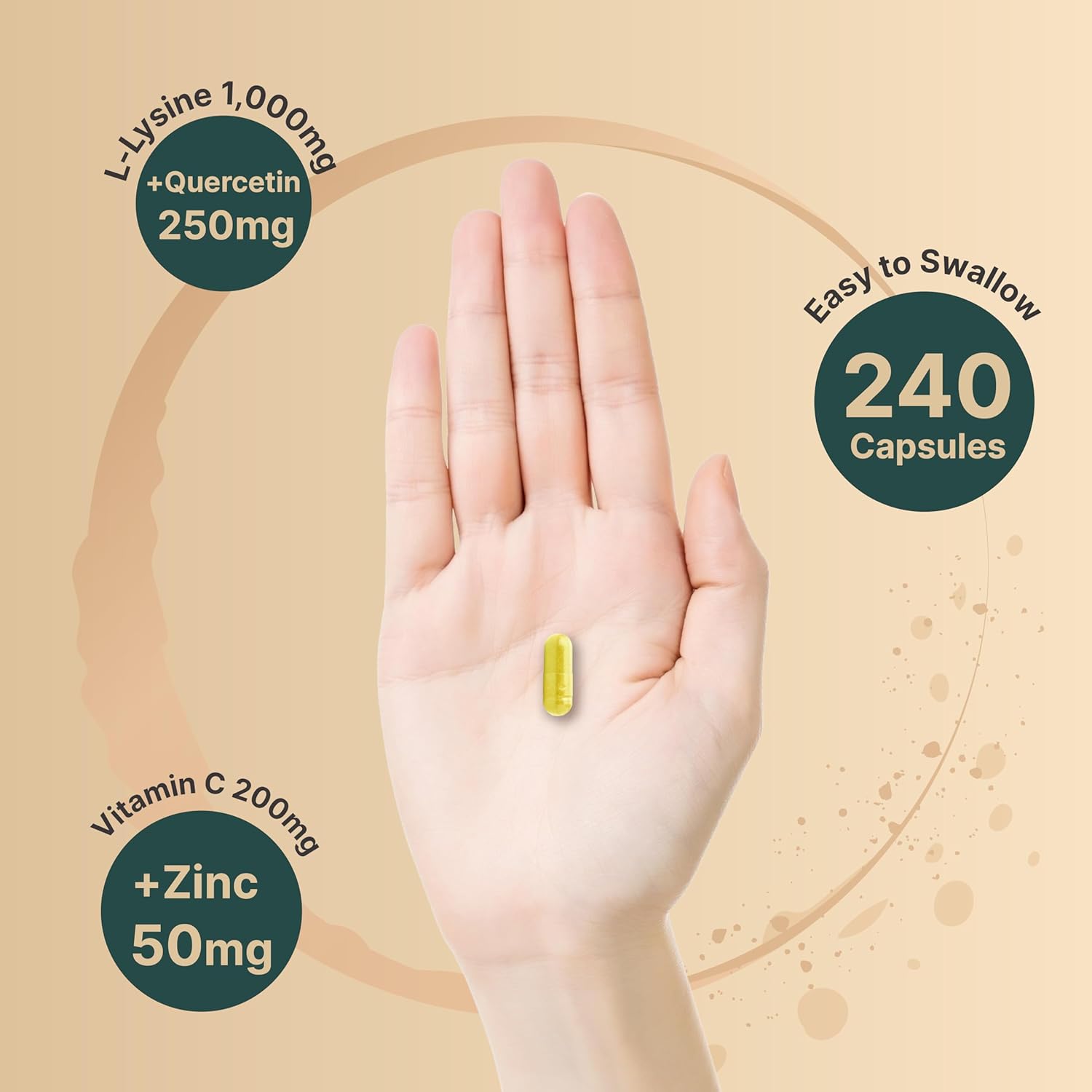 240 Count NatureBell L-Lysine 1000mg Capsules with Quercetin, Vitamin C, and Zinc - Immune Support & Skin Health Supplement