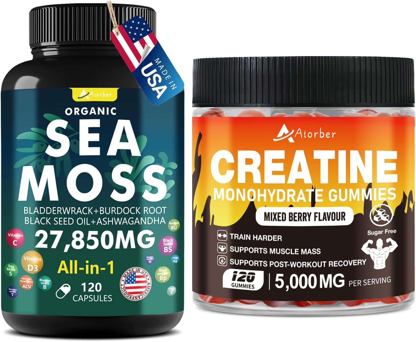 240 Count Sea Moss Creatine Monohydrate Gummies Bundle by Aiorber