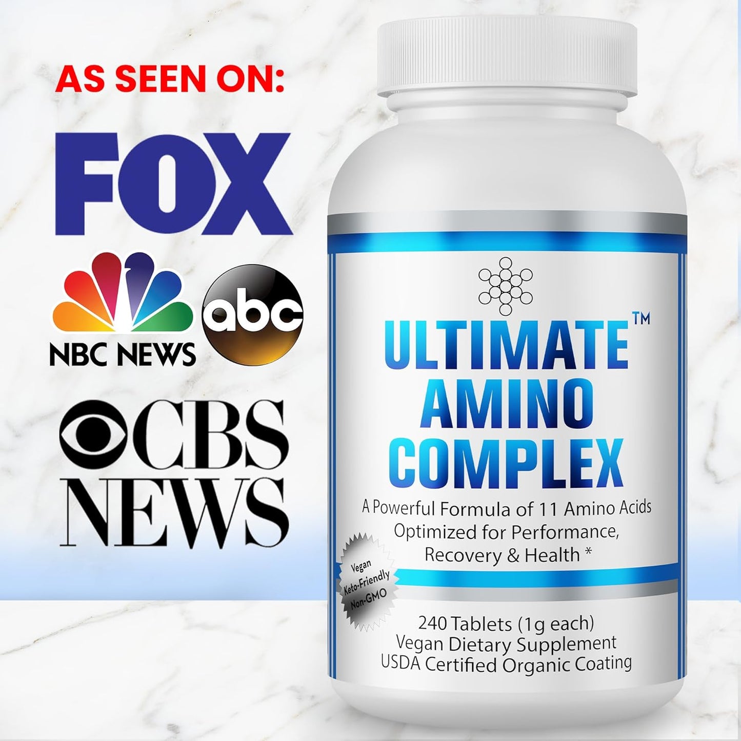 240 Easy-to-Swallow Amino Acid Tablets with Essential BCAAs - Boost Energy & Muscle Growth - Vegan & Non-GMO - Ultimate Amino Complex Supplement