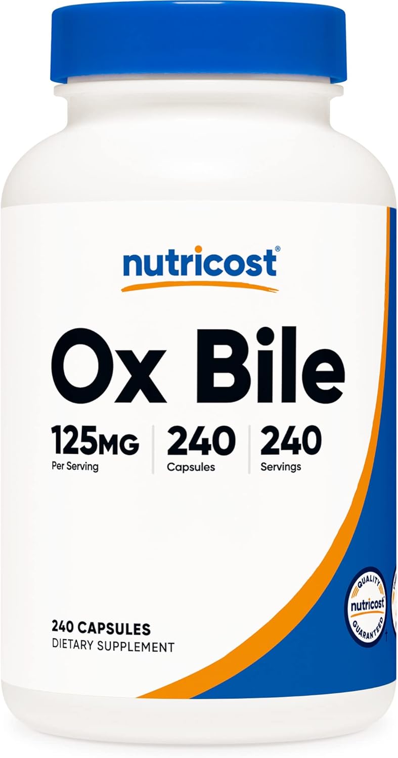 240 Non-GMO 125mg Ox Bile Capsules by Nutricost
