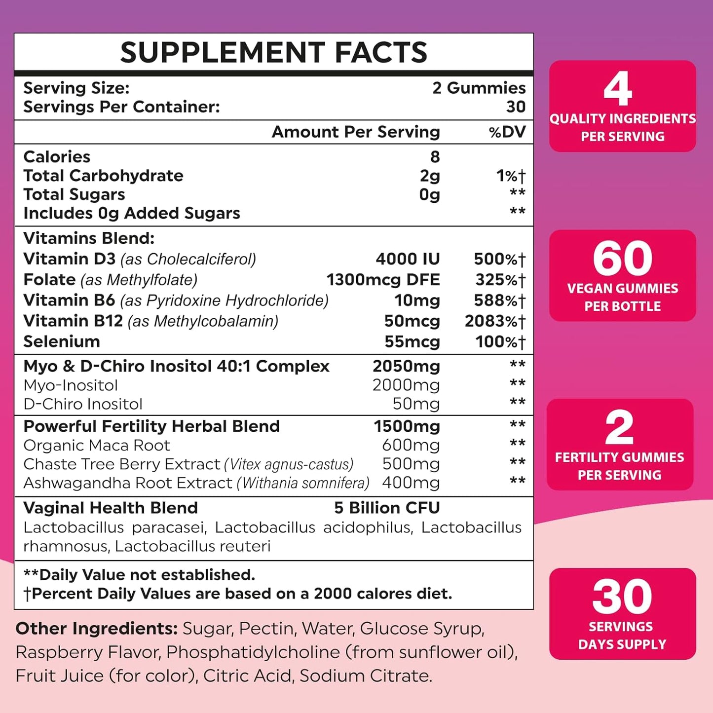 240 Raspberry Prenatal Gummies with Myo-Inositol & D-Chiro Inositol for Hormonal Balance & Fertility
