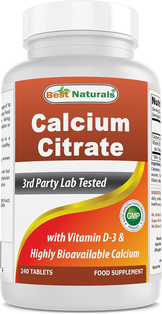 240 Tablets Best Naturals Calcium Citrate with Vitamin D-3 - High-Quality Supplement for Bone Health and Immune Support
