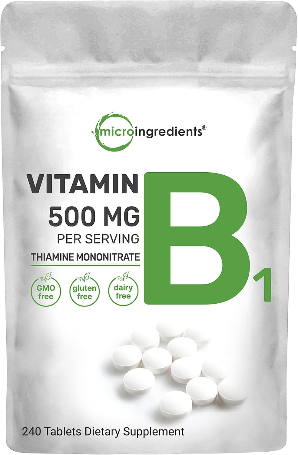 240 Tablets of Micro Ingredients Vitamin B1 500mg | Thiamine Supplement for Metabolism & Nervous System | Essential B Vitamin for Overall Health | Non-GMO, Easy to Swallow Tablets