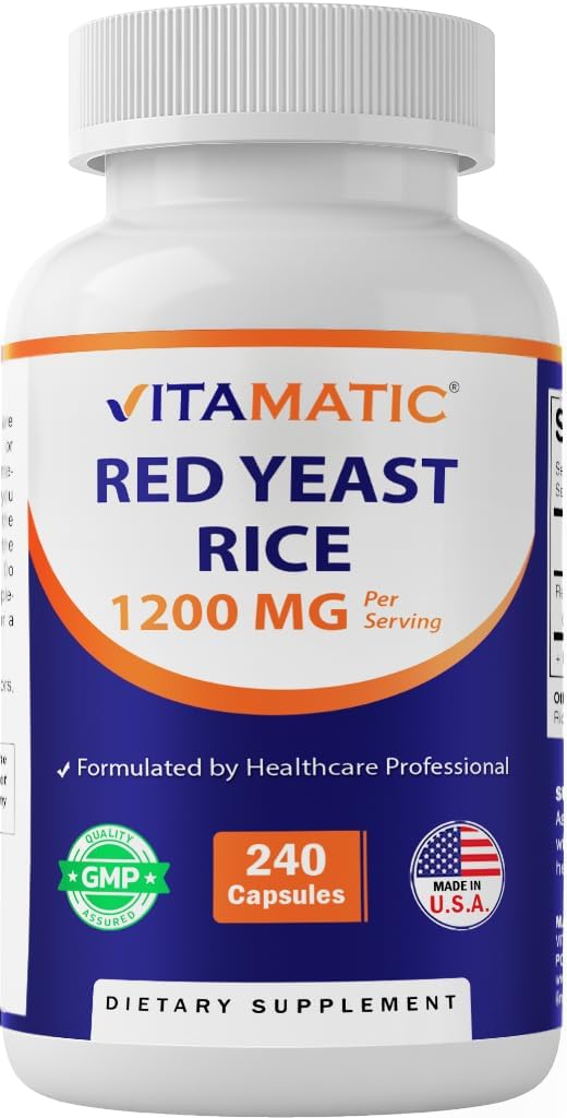 240 Veg Capsules Vitamatic Red Yeast Rice Supplement - 1200mg Per Serving - Non-GMO & Gluten Free - USA Made