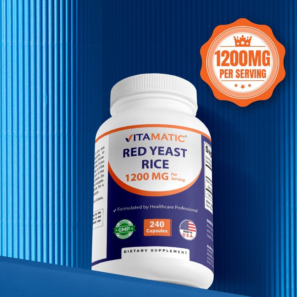 240 Veg Capsules Vitamatic Red Yeast Rice Supplement - 1200mg Per Serving - Non-GMO & Gluten Free - USA Made