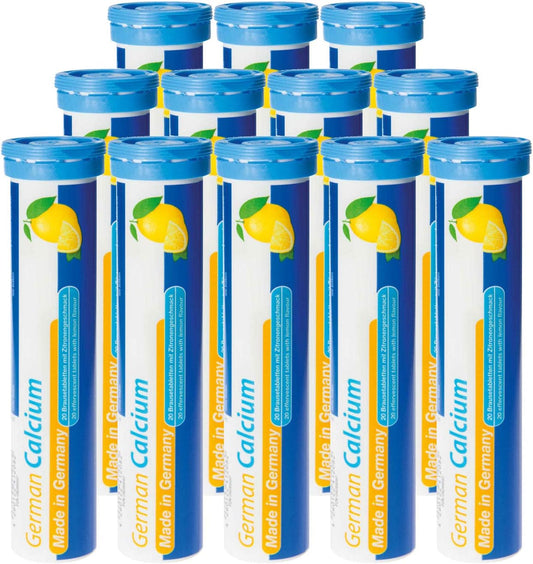 240 Vegan Lemon Lime Calcium Effervescent Tablets - 500 mg - Made in Germany