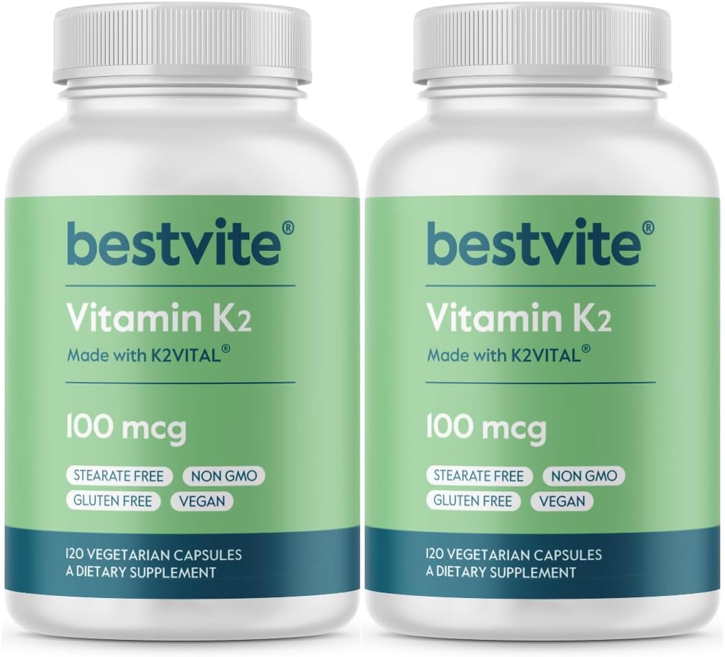 240 Vegetarian Capsules of BESTVITE Vitamin K2 100 mcg as MK-7 - Vegan & Non GMO - Gluten Free - No Stearates - Pack of 120 x 2