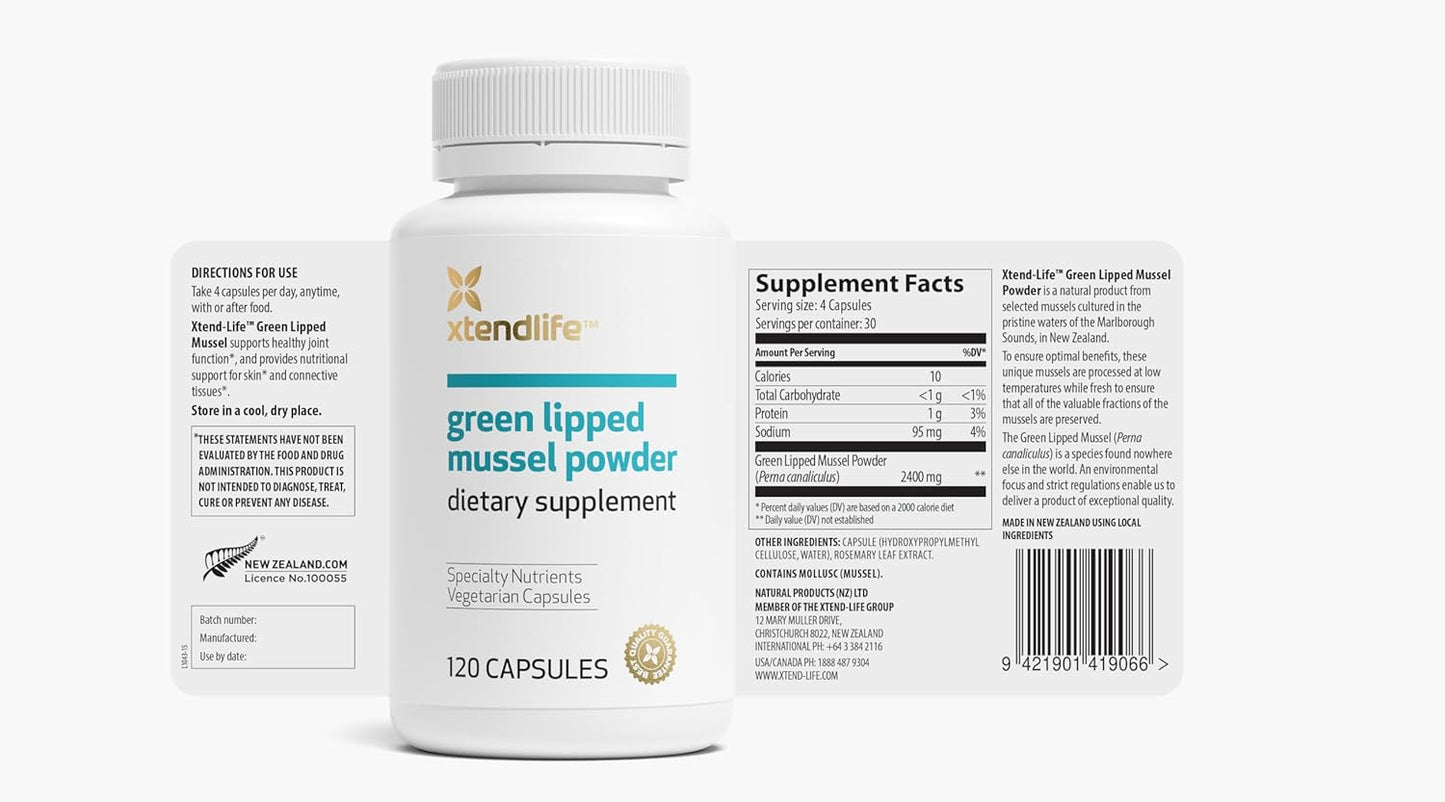 2400mg Green Lipped Mussel Powder Supplement for Joint Health - Omega-3 Fatty Acids from New Zealand, 120 Capsules