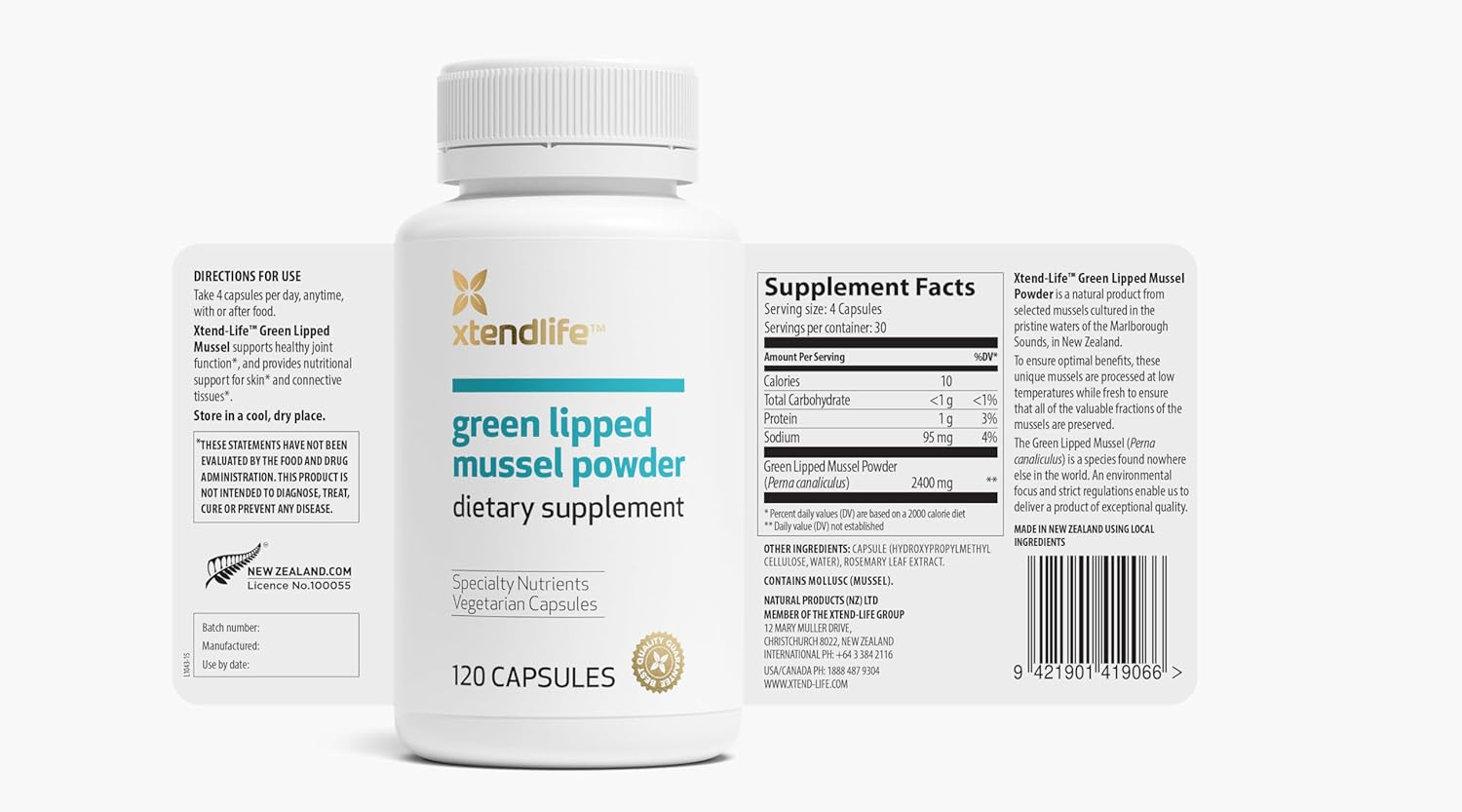 2400mg Green Lipped Mussel Powder Supplement for Joint Health - Omega-3 Fatty Acids from New Zealand, 120 Capsules