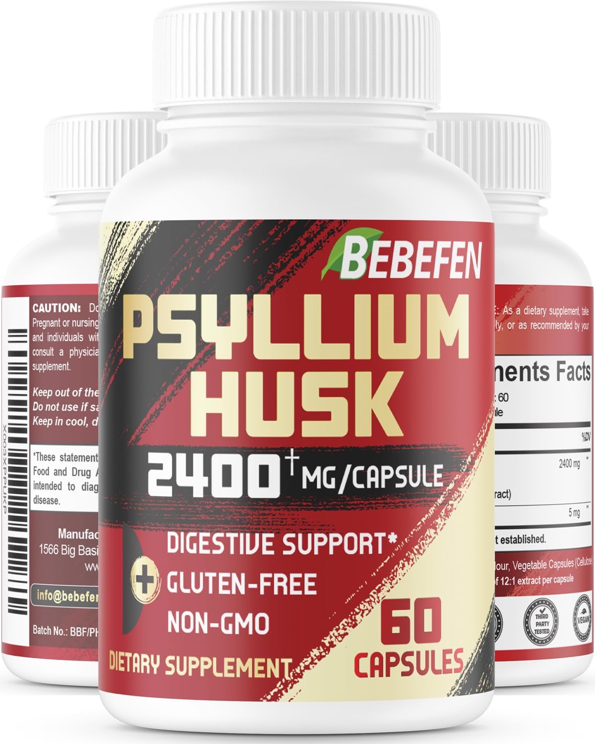 2400mg Psyllium Husk Capsules with Black Pepper - 60 Day Supply - Soluble Fiber for Gut Health - Non-GMO & Gluten-Free