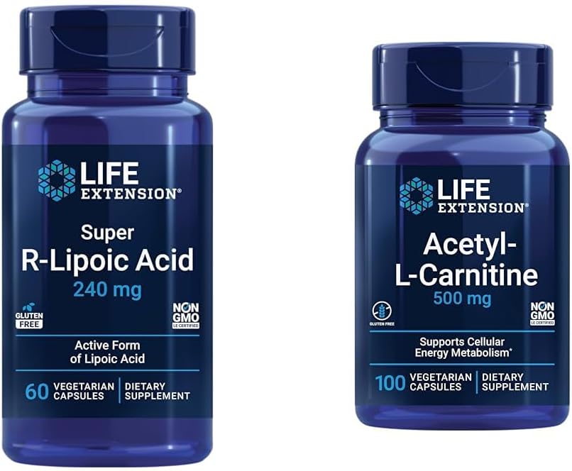 240mg Life Extension Super R-Lipoic Acid & Acetyl-L-Carnitine Capsules for Cellular Energy & Brain Health - 100 Count