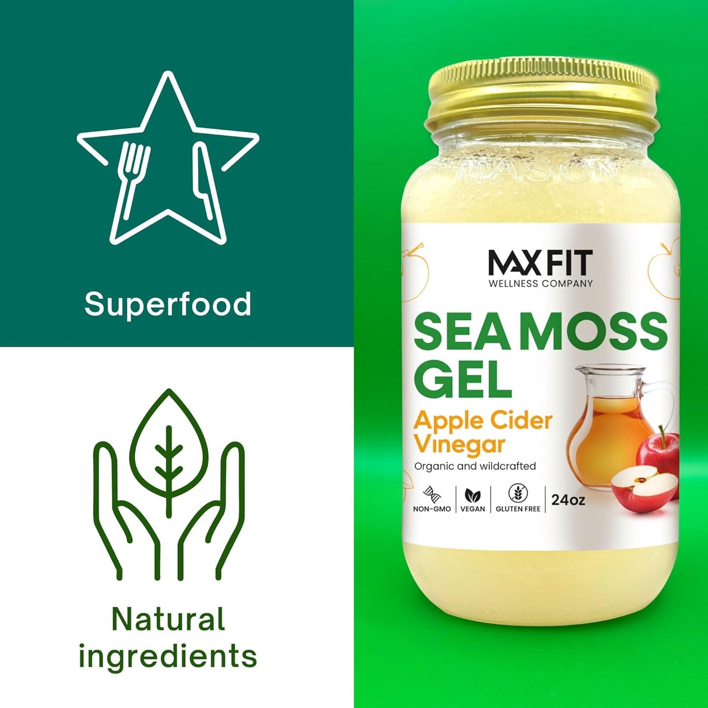 24oz Wildcrafted Gold Sea Moss Gel with Apple Cider Vinegar - Pure Raw Non-GMO | Rich in 92 Vitamins and Minerals from Saint Lucia