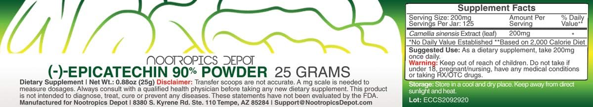 25 Grams Epicatechin 90% Powder for Cardiovascular Health and Muscle Function