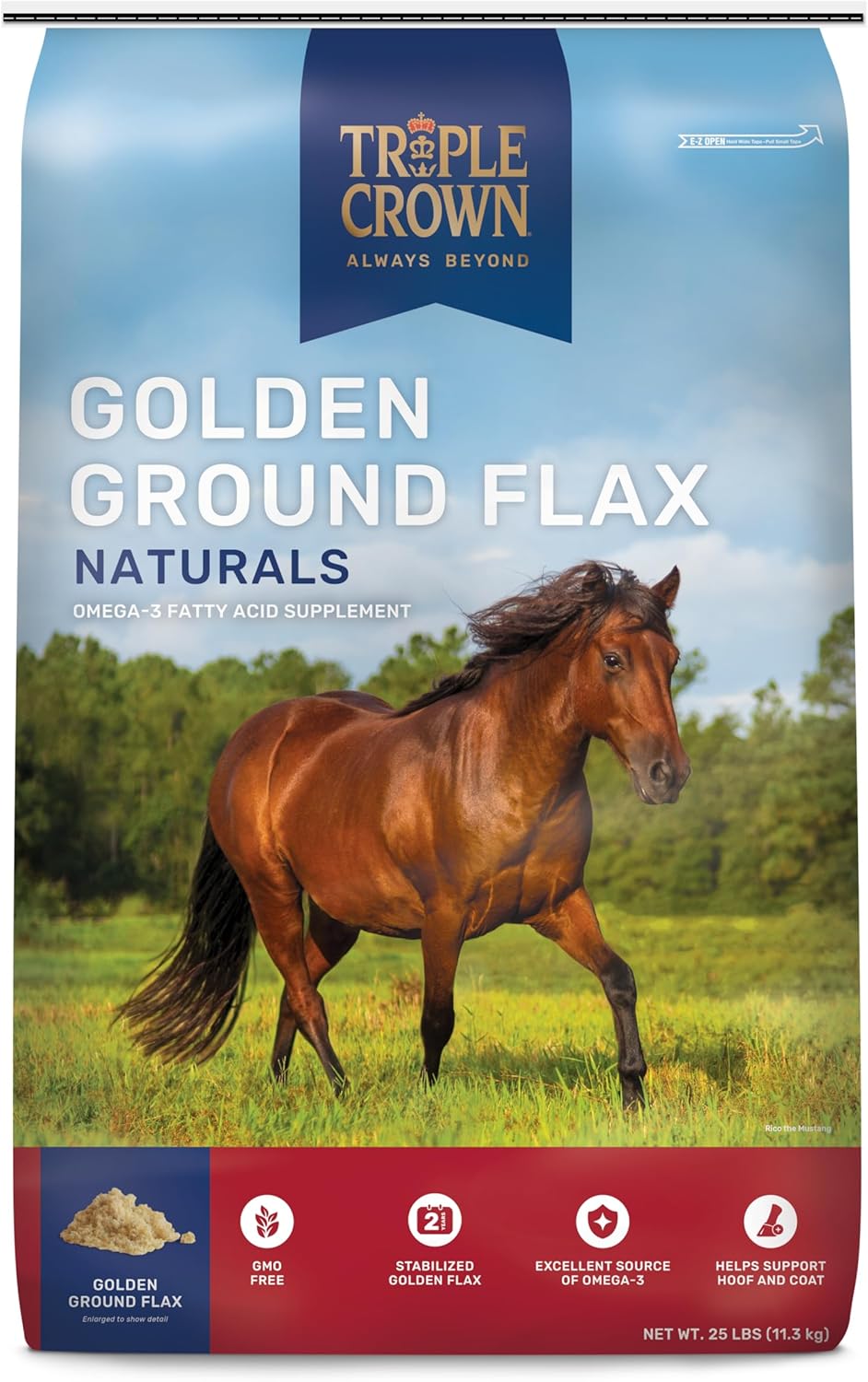 25 lbs Triple Crown Golden Ground Flax Equine Supplement, High Omega 3 Flaxseed for Horses