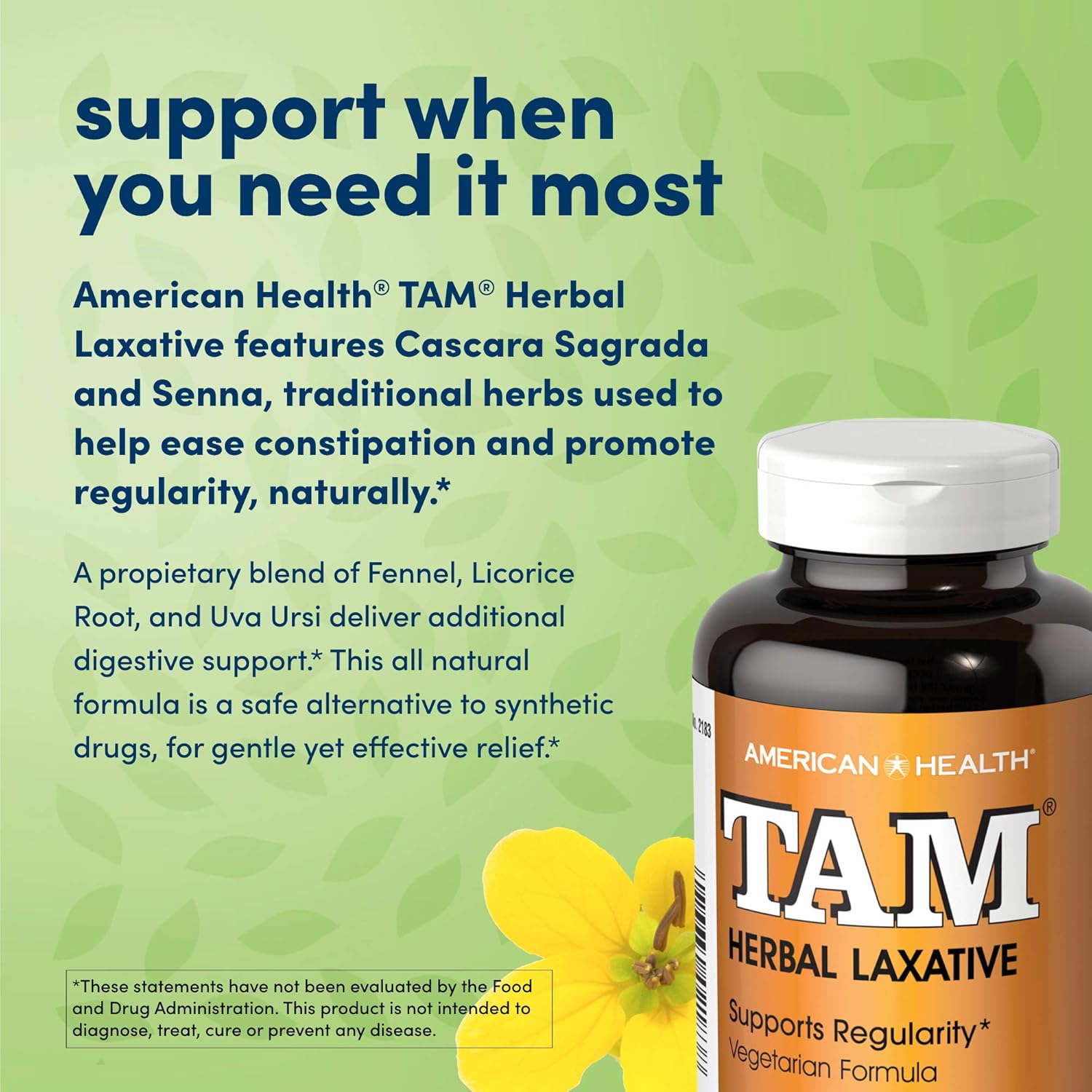 250 Count American Health Tam Herbal Laxative Dietary Fiber Supplements